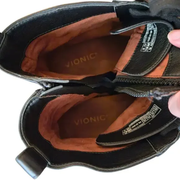 Vionic Lani Black Leather Lace Up Boots Size 9.5 Low Heel Comfort Edgy Grunge - Picture 8 of 10